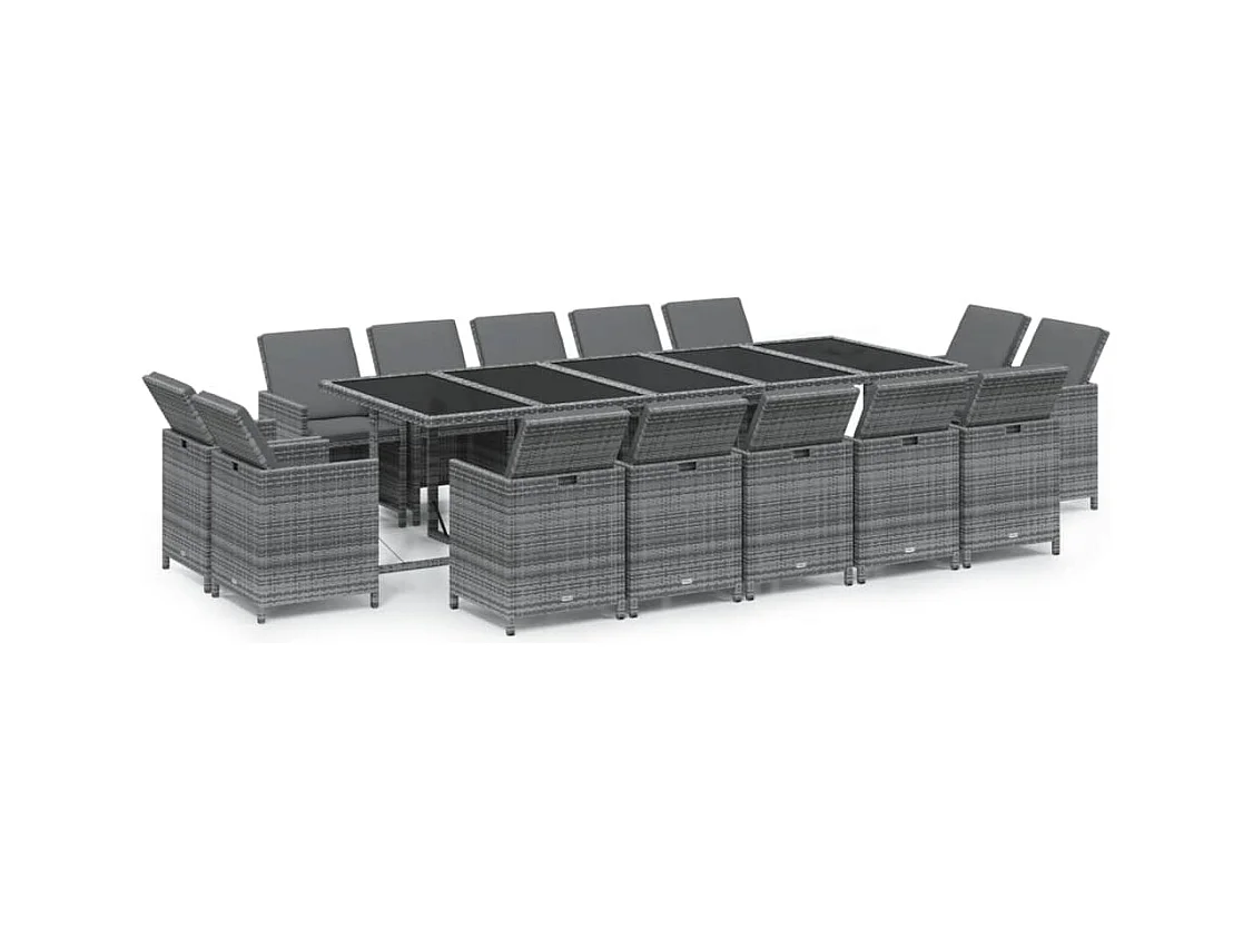 15-tlg. Garten-Essgruppe mit Kissen Poly Rattan Grau