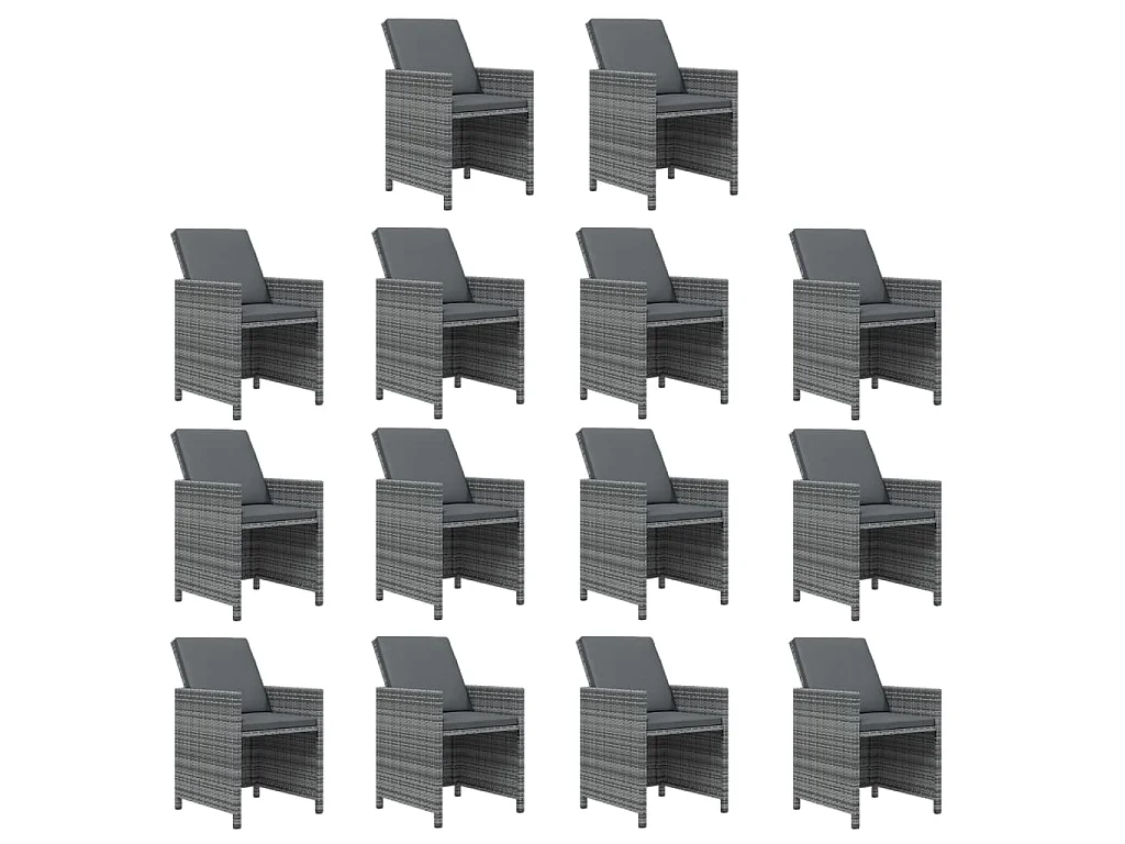 Ensemble à manger de jardin coussins 15 pcs Résine tressée Gris