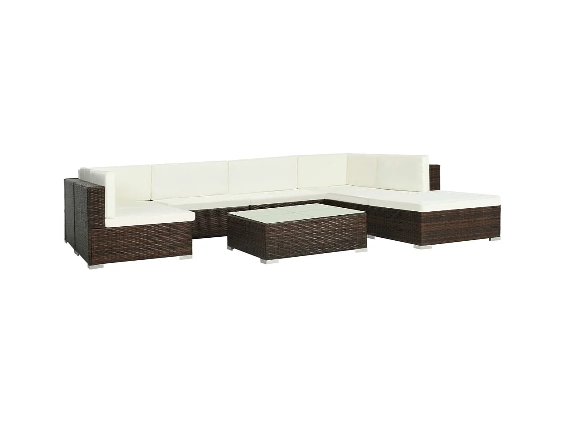 Salon de jardin 8 pcs avec coussins résine tressée marron