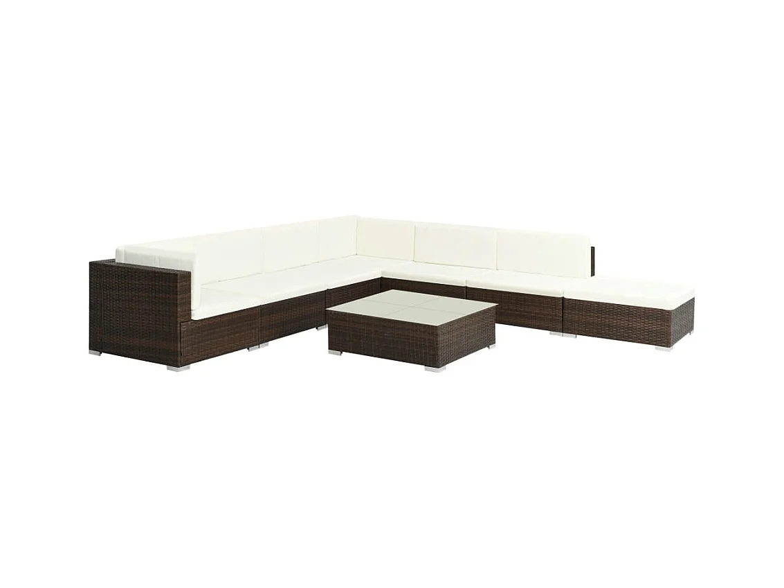 8-delige Loungeset met kussens poly rattan bruin