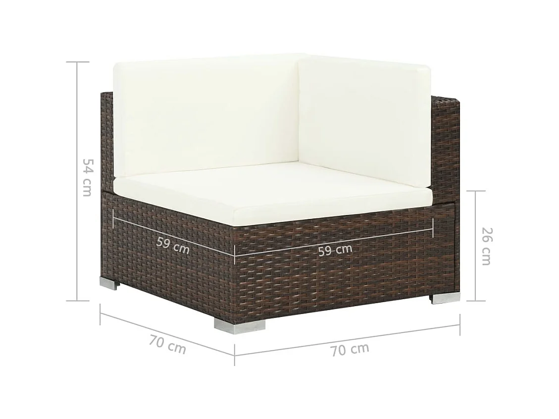 8-delige Loungeset met kussens poly rattan bruin