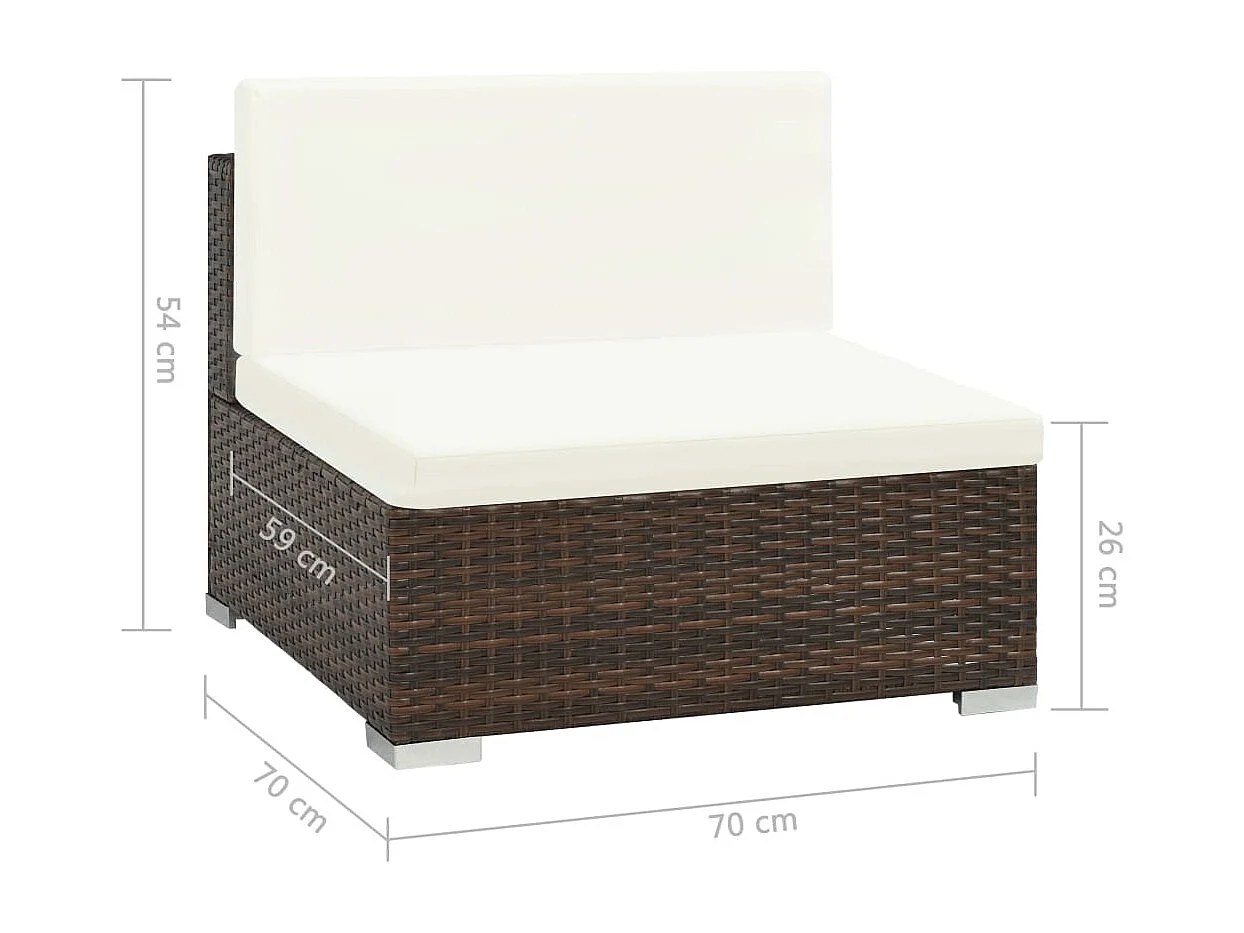 Salon de jardin 8 pcs avec coussins résine tressée marron