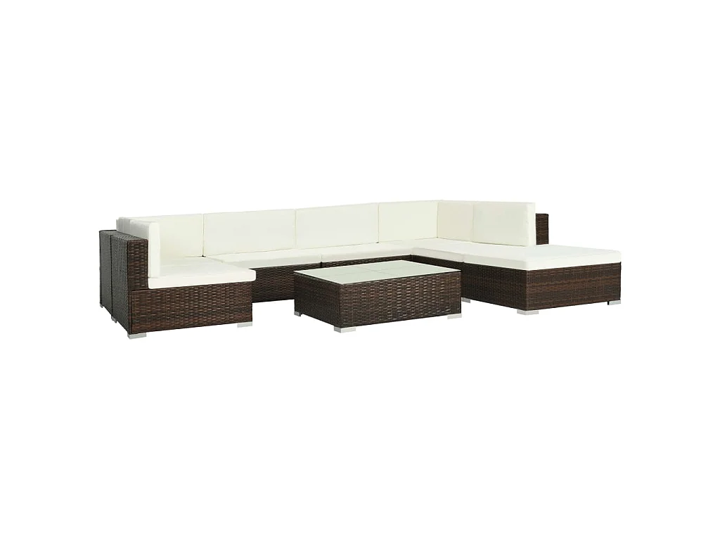 Set Divani da Giardino 8 pz con Cuscini in Polyrattan Marrone