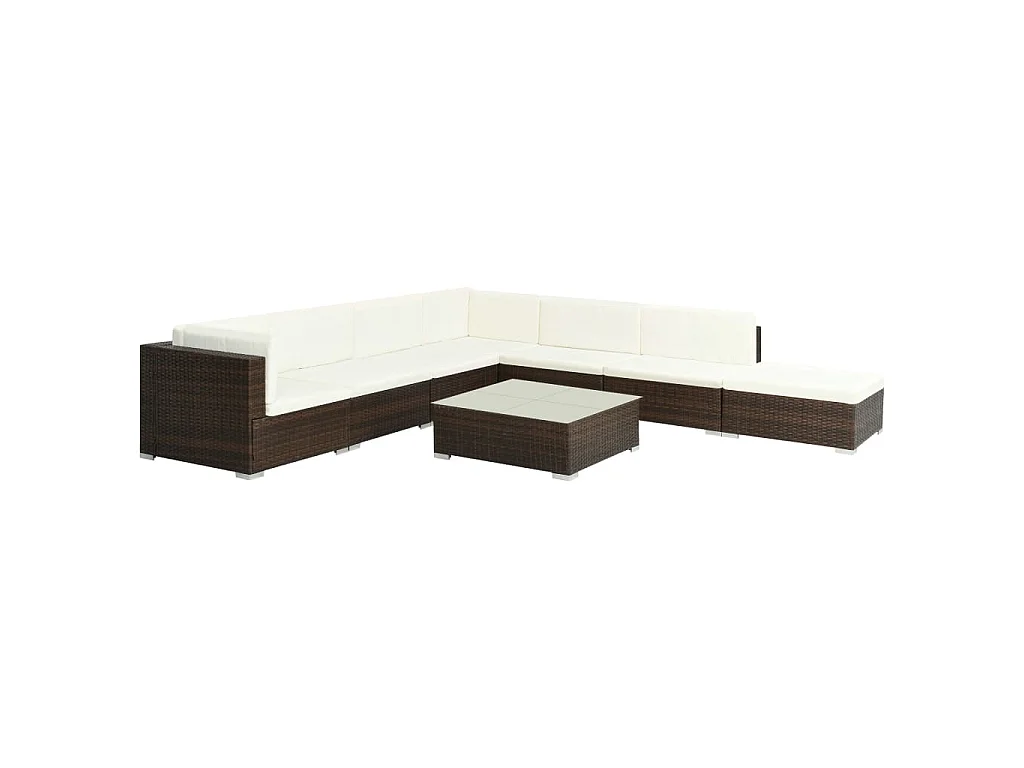 Set Divani da Giardino 8 pz con Cuscini in Polyrattan Marrone