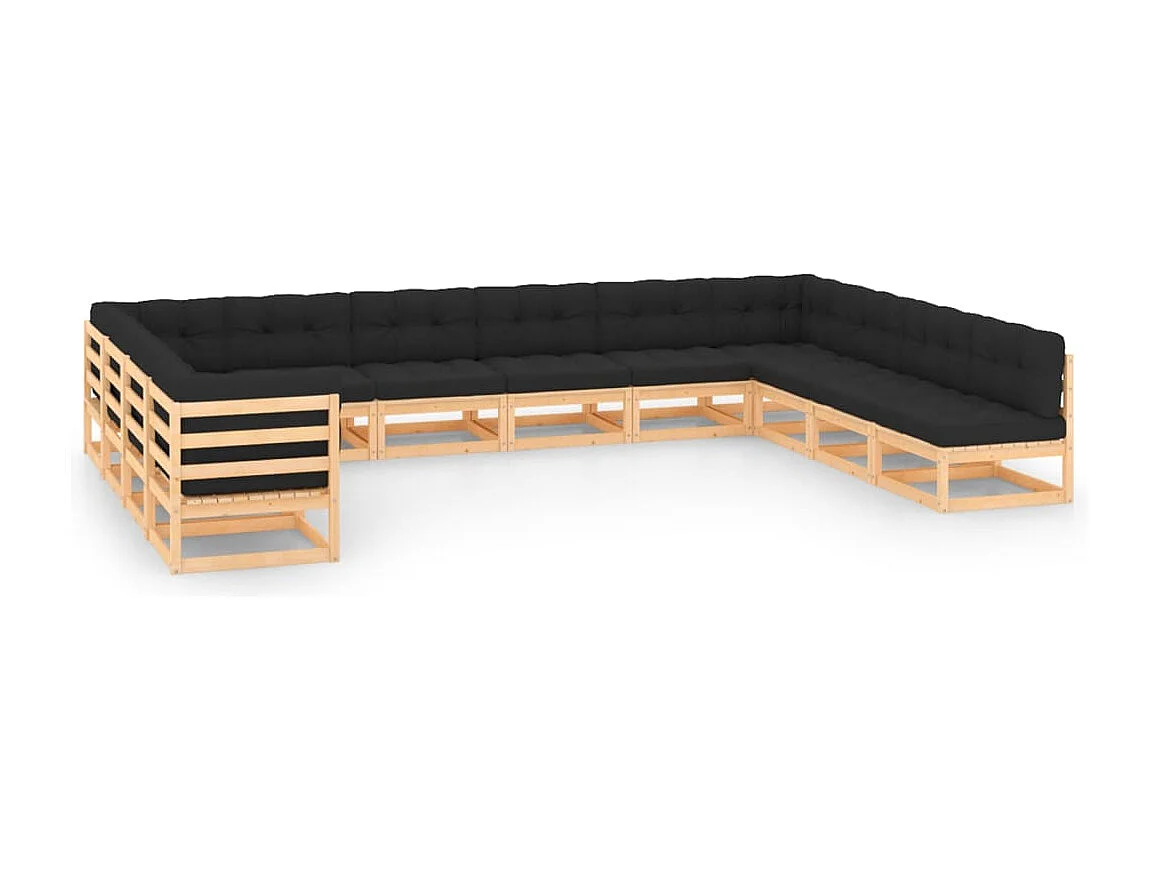 12-delige Loungeset met antracietkleurige kussens grenenhout