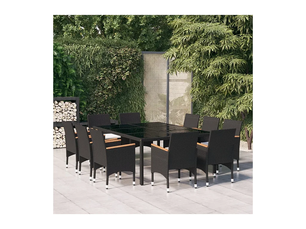 Ensemble à dîner de jardin 11 pcs Résine tressée Noir