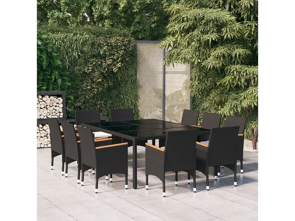 Ensemble à dîner de jardin 11 pcs Résine tressée Noir