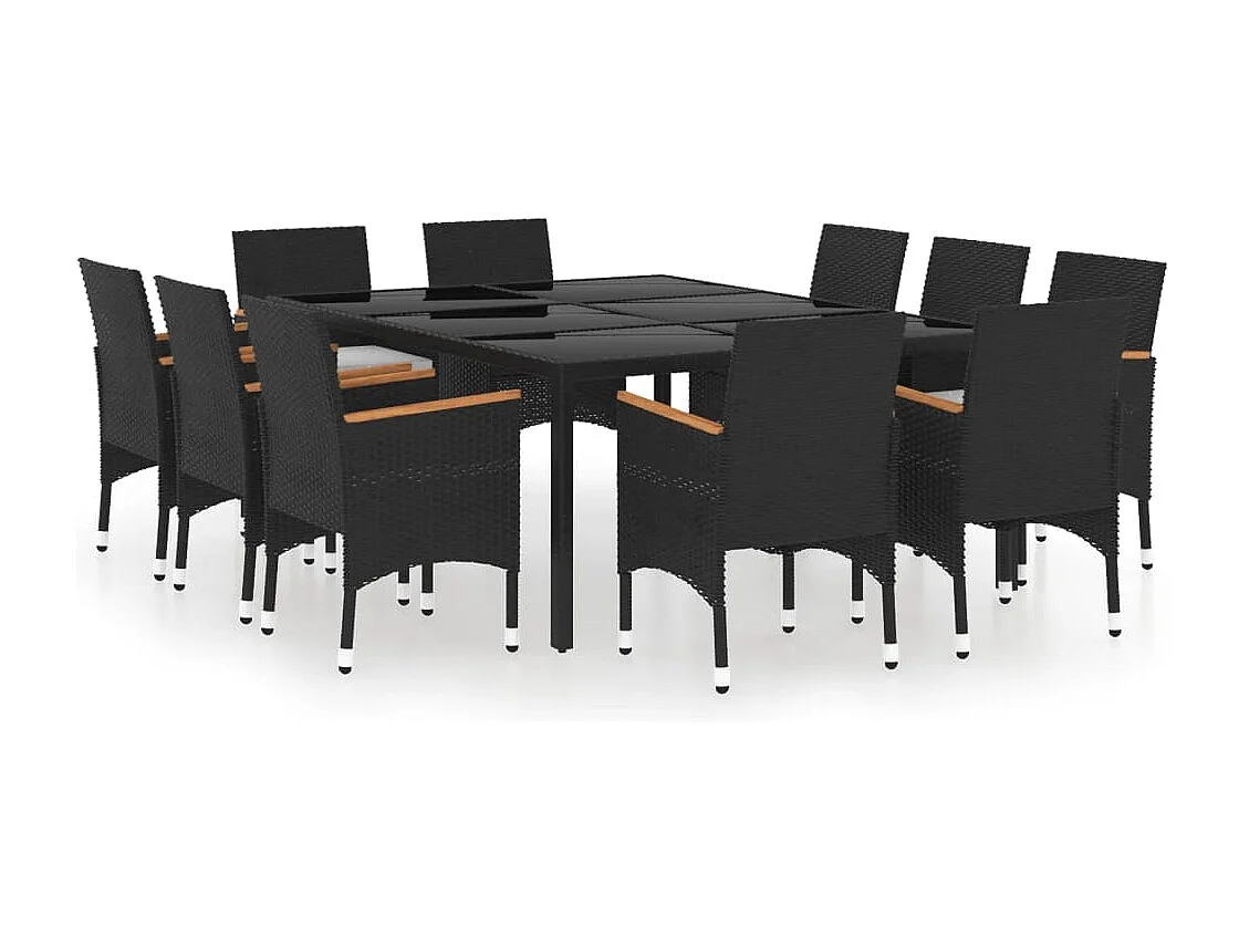 Ensemble à dîner de jardin 11 pcs Résine tressée Noir