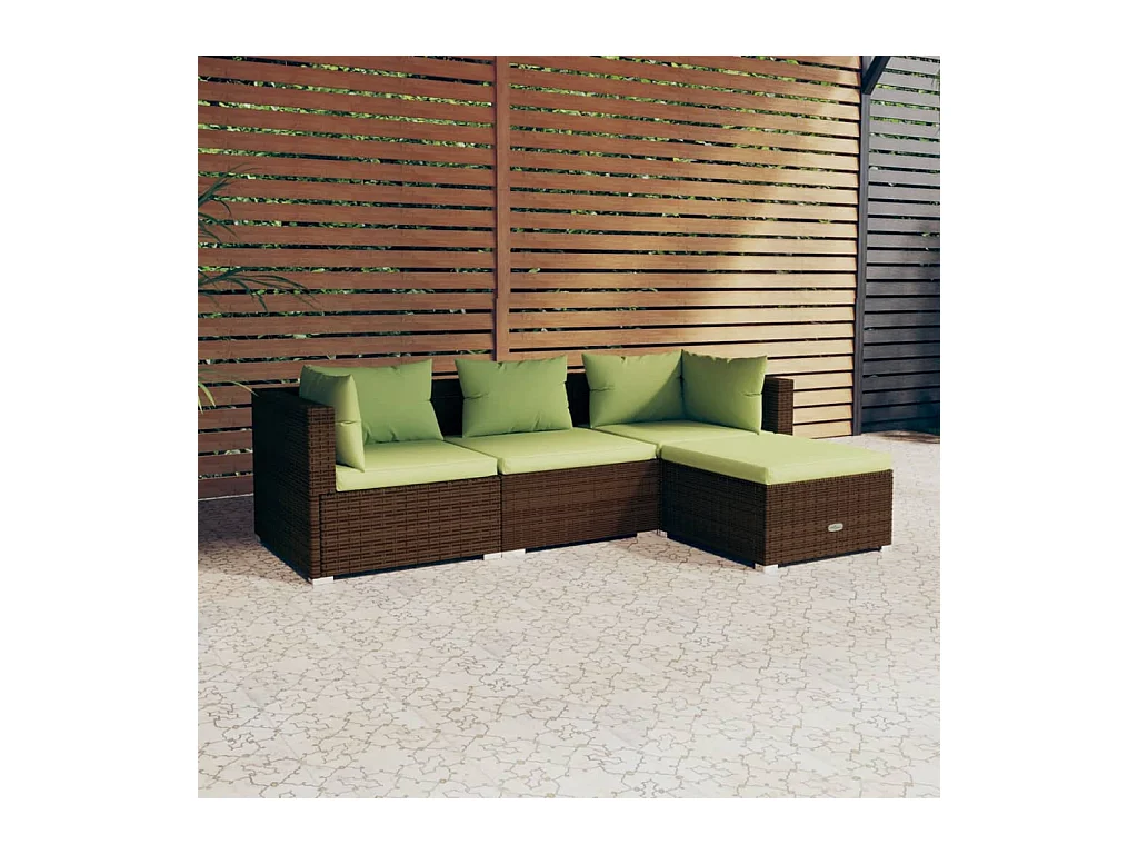 Salon de jardin 4 pcs avec coussins Résine tressée Marron