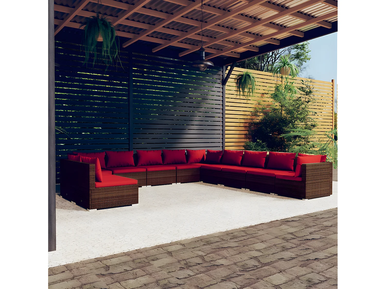 11-tlg. Garten-Lounge-Set mit Kissen Braun Poly Rattan