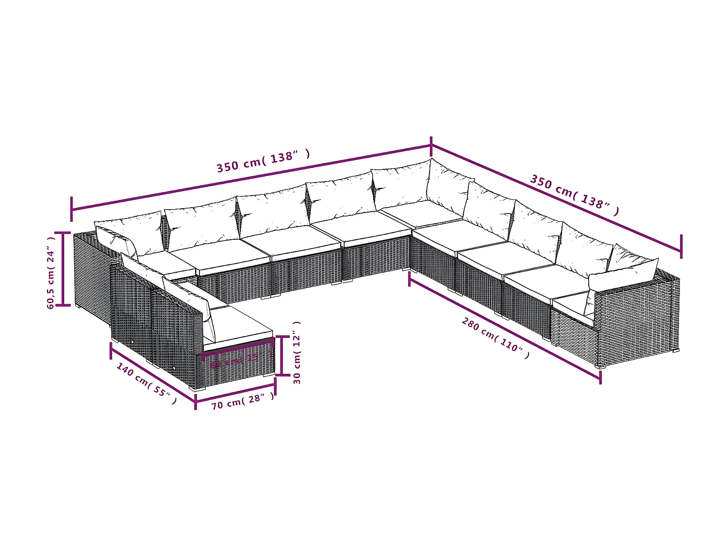 11-tlg. Garten-Lounge-Set mit Kissen Braun Poly Rattan