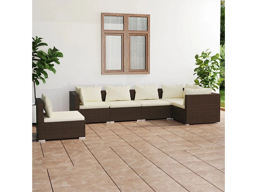 Set Divani da Giardino con Cuscini 6 pz in Polyrattan Marrone