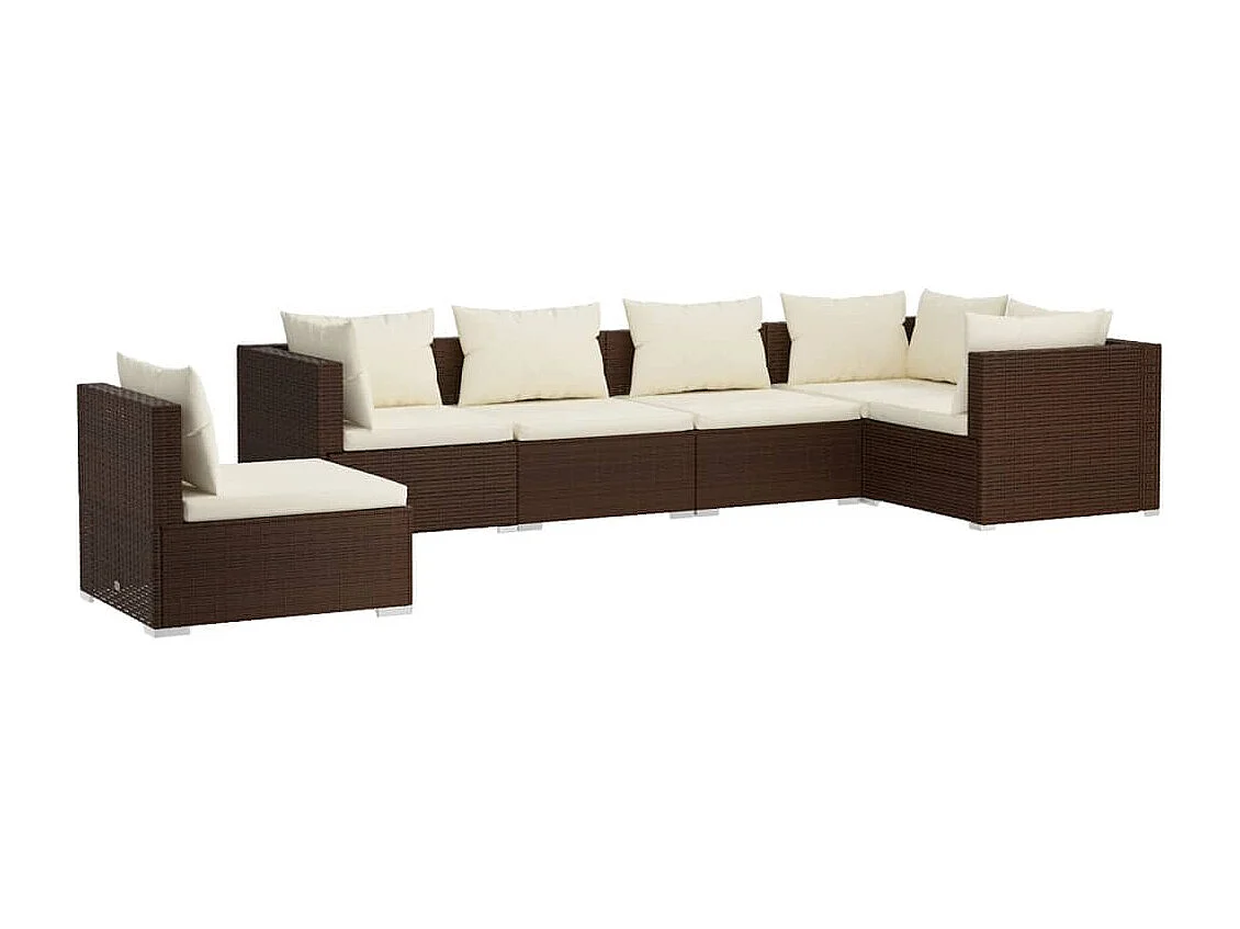 Set Divani da Giardino con Cuscini 6 pz in Polyrattan Marrone