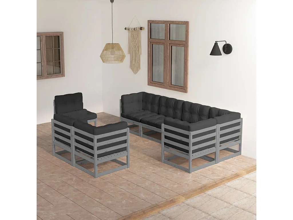 8-tlg. Garten-Lounge-Set mit Kissen Massivholz Kiefer