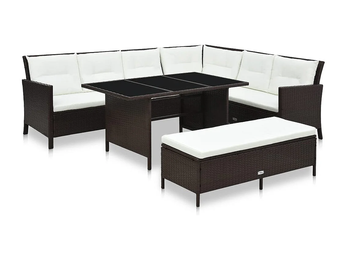 Salon de jardin 3 pcs avec coussins Résine tressée Marron