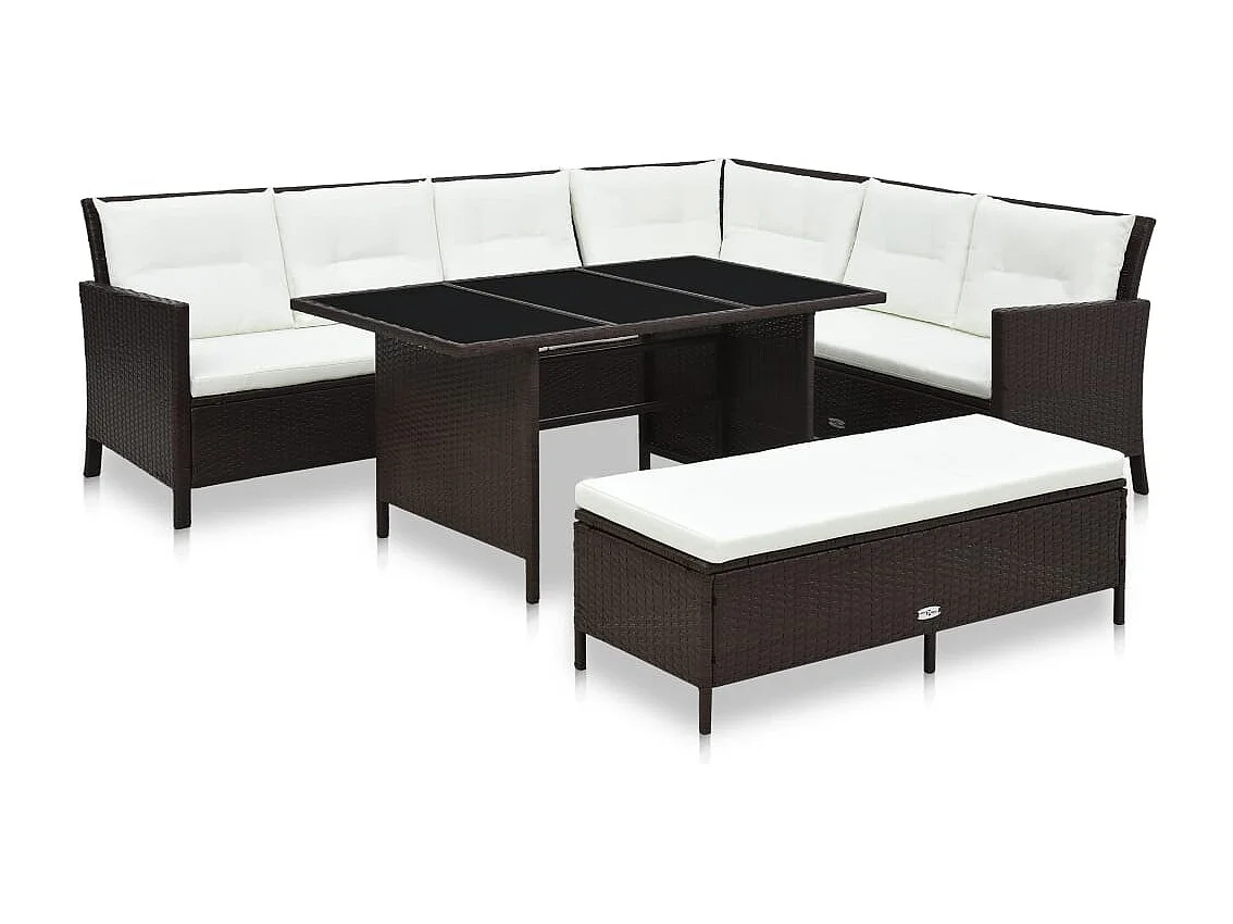 Salon de jardin 3 pcs avec coussins Résine tressée Marron