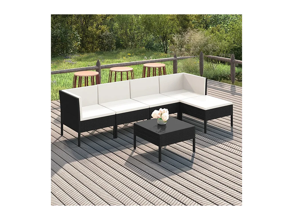 Salon de jardin 6 pcs avec coussins résine tressée noir