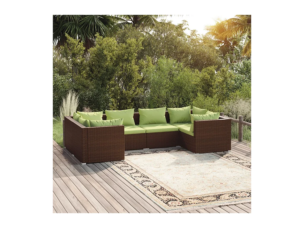 Set Divani da Giardino 6 pz con Cuscini in Polyrattan Marrone