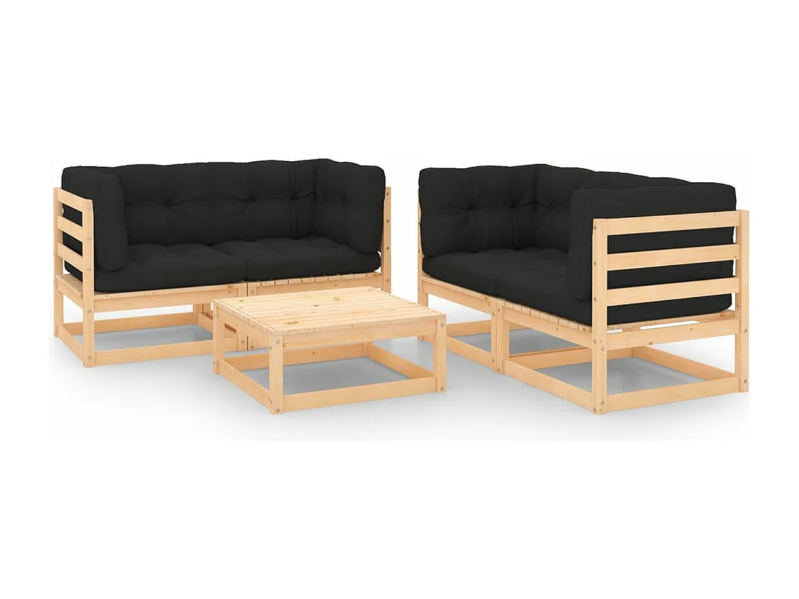 5-delige Loungeset met kussens massief grenenhout