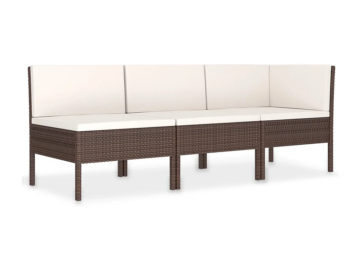 3-delige Loungeset met kussens poly rattan bruin