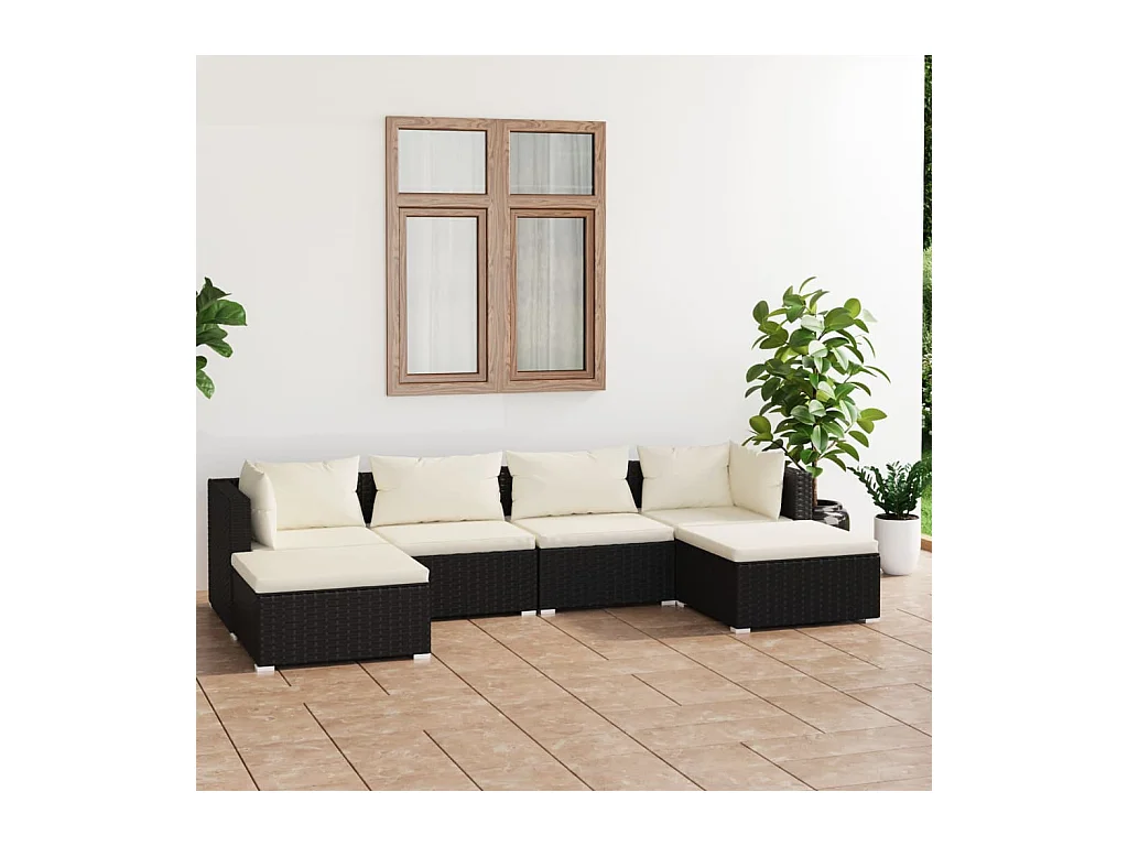 6-tlg. Garten-Lounge-Set mit Kissen Poly Rattan Schwarz