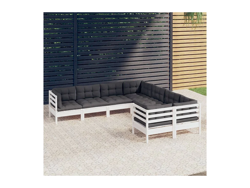 8-tlg. Garten-Lounge-Set mit Kissen Weiß Massivholz Kiefer