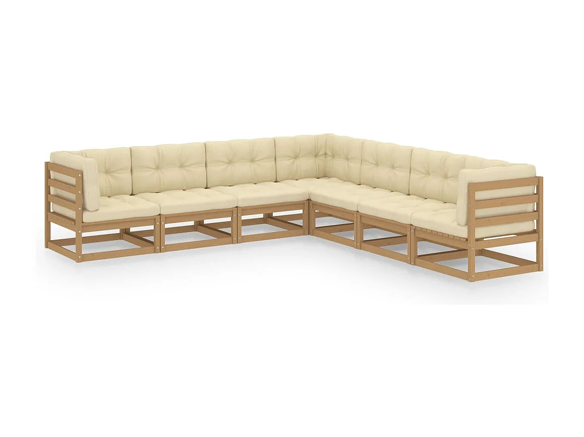 Set Salotto Giardino e Cuscini 7 pz Legno Massello Pino Ambra