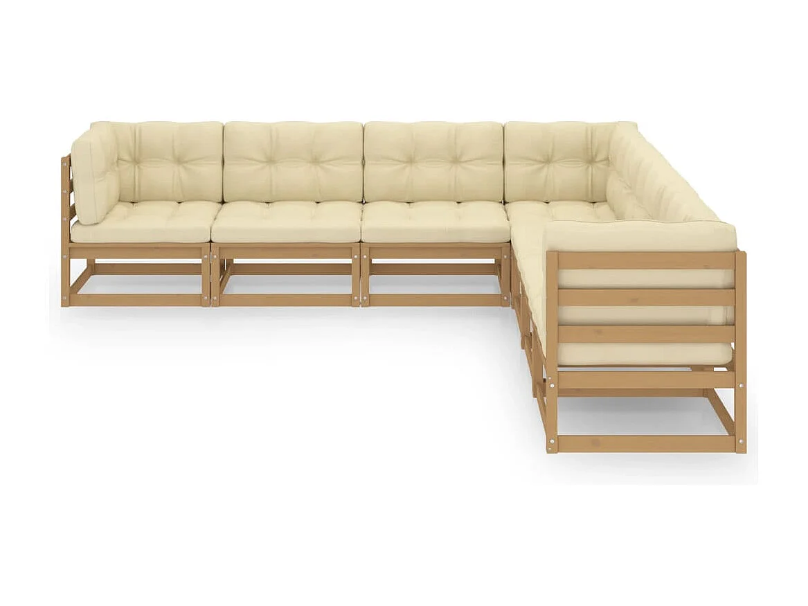 Set Salotto Giardino e Cuscini 7 pz Legno Massello Pino Ambra