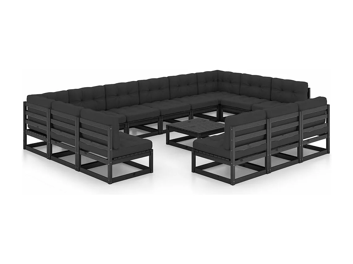 14 pcs conjunto longue jardim c/ almofadões pinho maciço preto