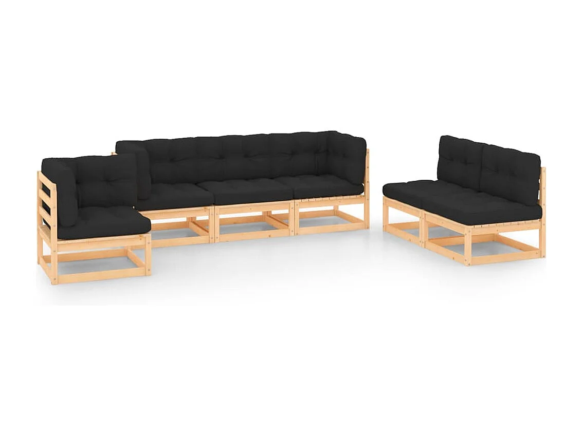 6 pcs conjunto lounge de jardim c/ almofadões pinho maciço