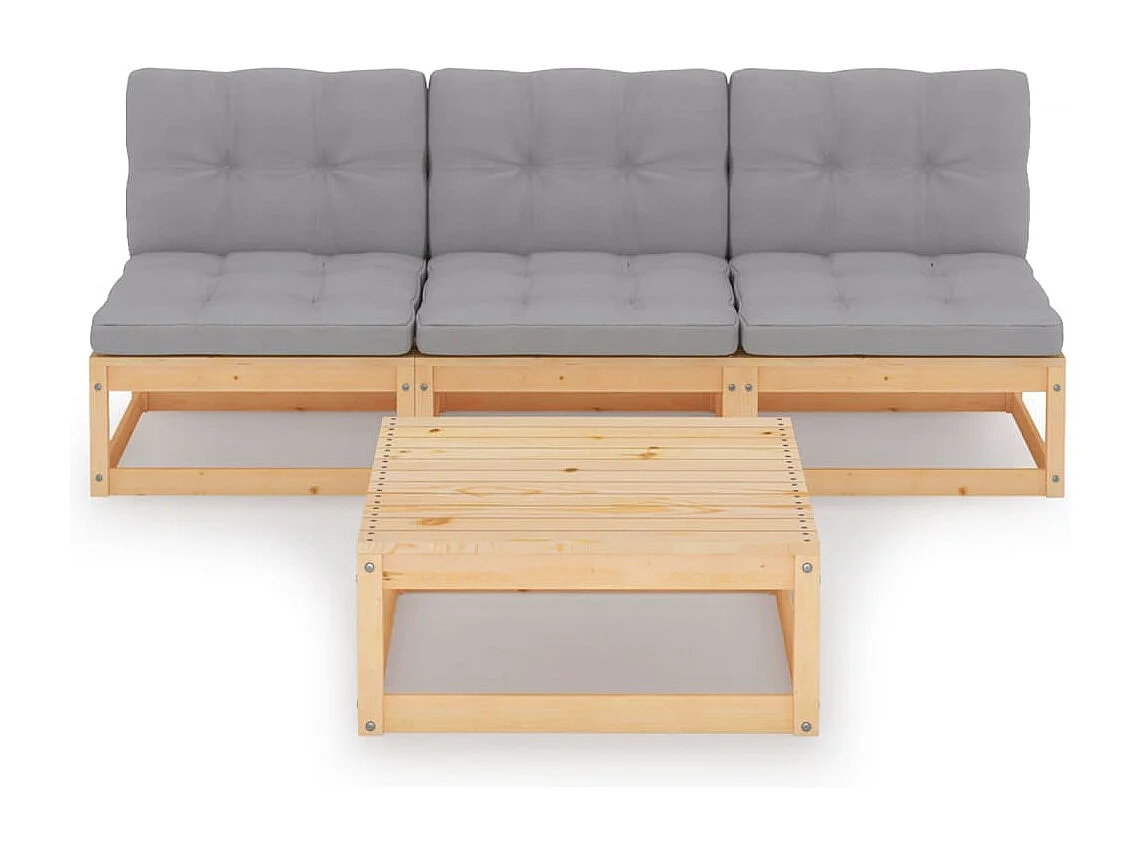 Salon de jardin 4 pcs avec coussins Bois de pin massif