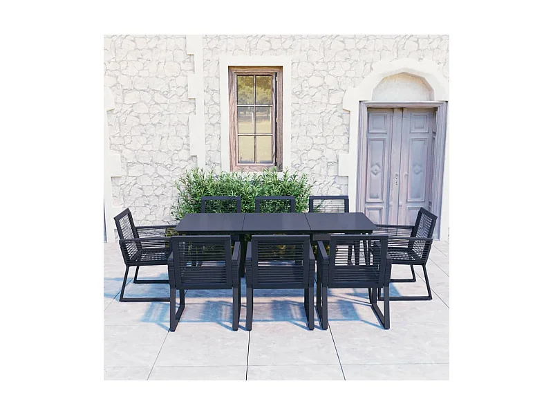 9-tlg. Garten-Essgruppe PVC Rattan Schwarz