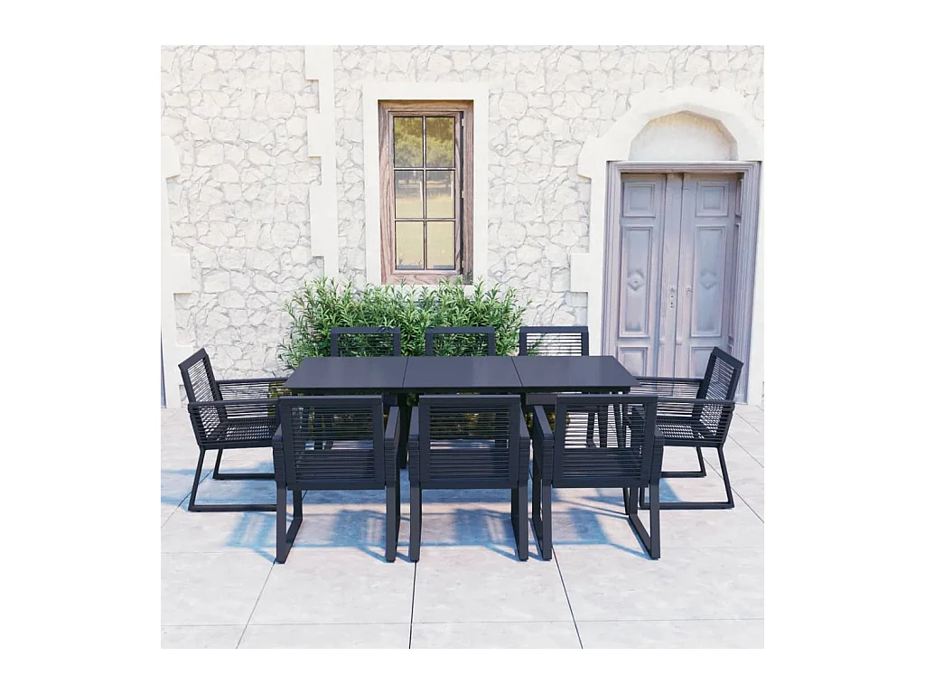 Ensemble à manger d'extérieur 9 pcs Rotin PVC Noir