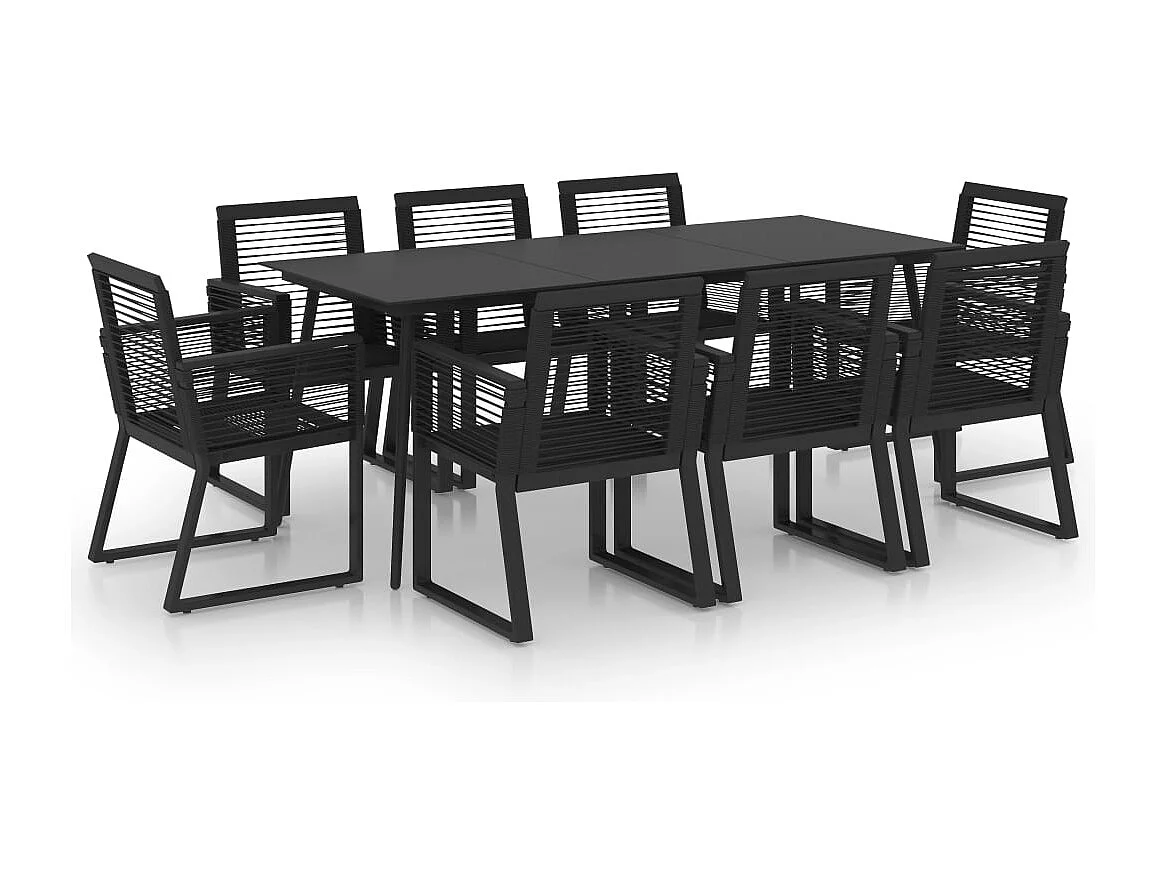 9-tlg. Garten-Essgruppe PVC Rattan Schwarz