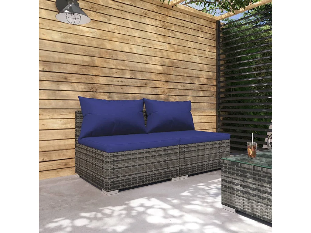 Set Divani da Giardino 2 pz con Cuscini in Polyrattan Grigio