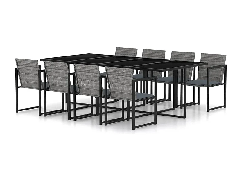 9-tlg. Garten-Essgruppe mit Kissen Poly Rattan Grau