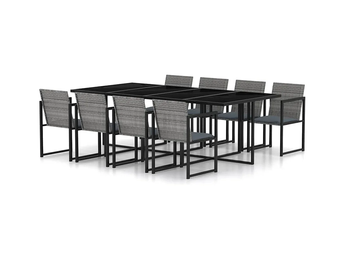 9-delige Tuinset met kussens poly rattan grijs