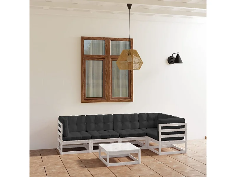 6 pcs conjunto lounge de jardim com almofadões pinho maciço
