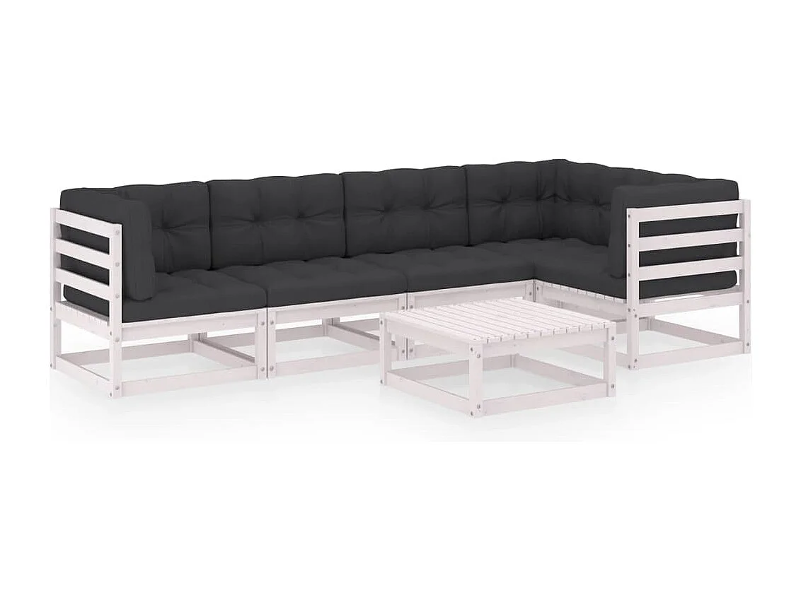 Salon de jardin 6 pcs avec coussins Bois de pin massif