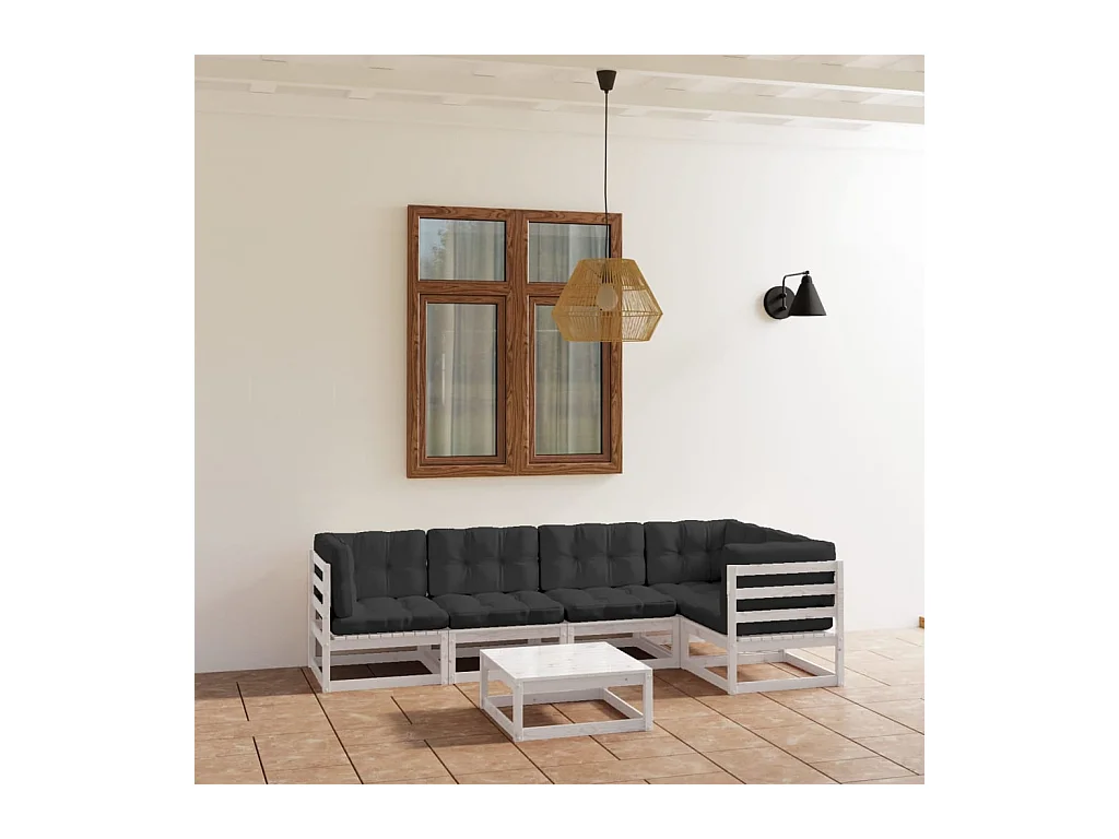 6-delige Loungeset met kussens massief grenenhout
