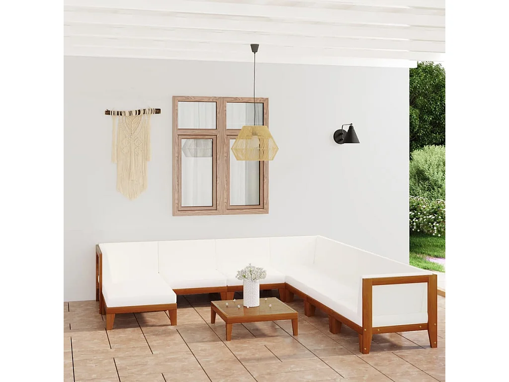 9-tlg. Garten-Lounge-Set mit Kissen Massivholz Akazie