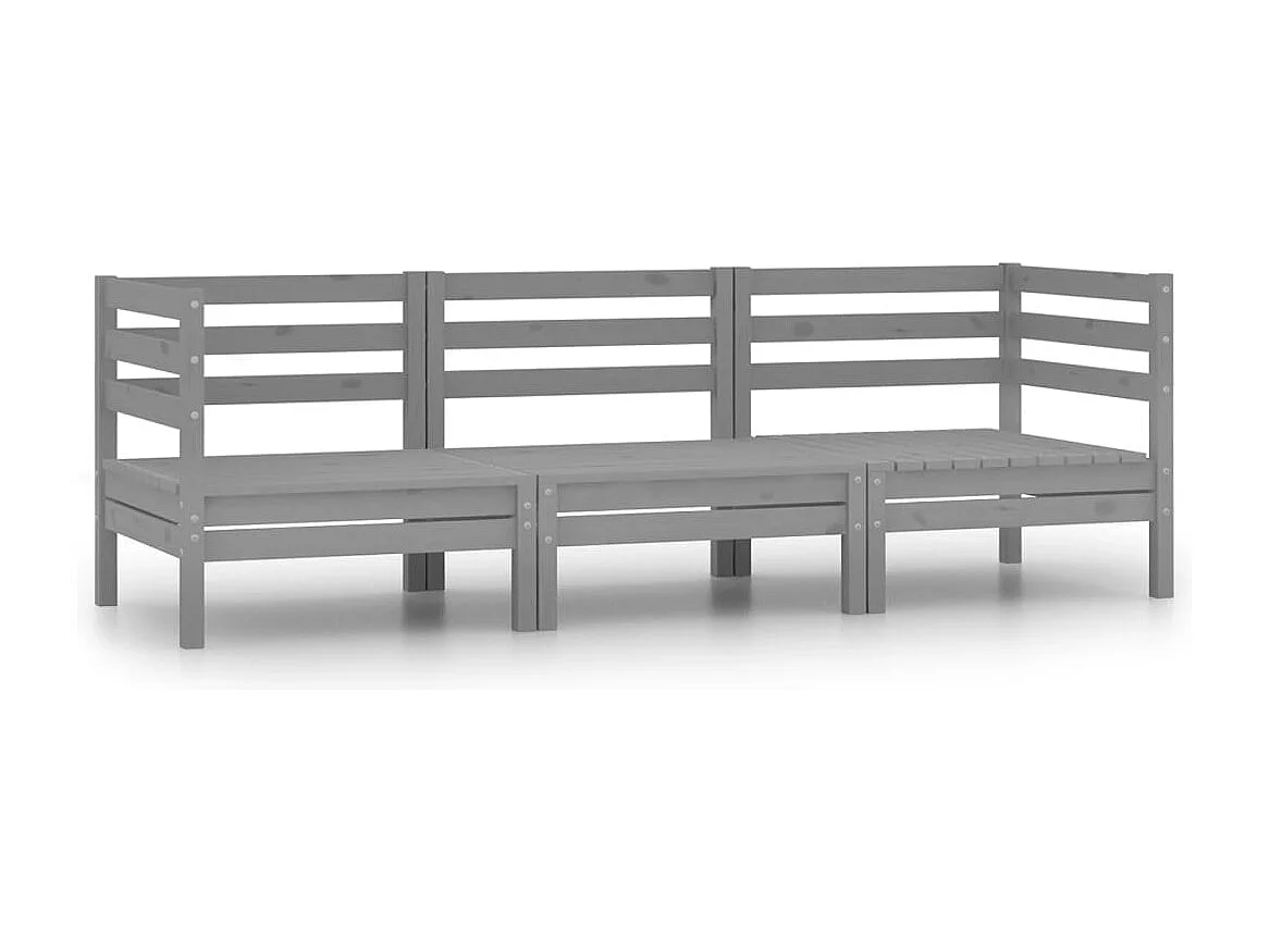 Set Divani da Giardino 3 pz Grigio in Legno Massello di Pino
