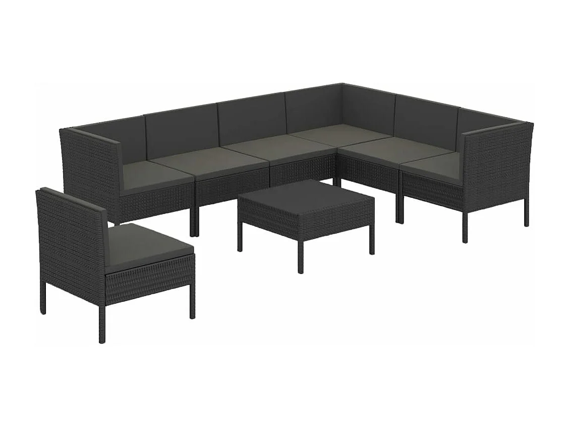 Salon de jardin 8 pcs avec coussins résine tressée noir