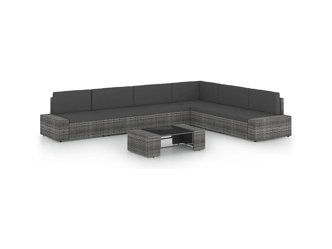 Salon de jardin 7 pcs avec coussins Gris Résine tressée