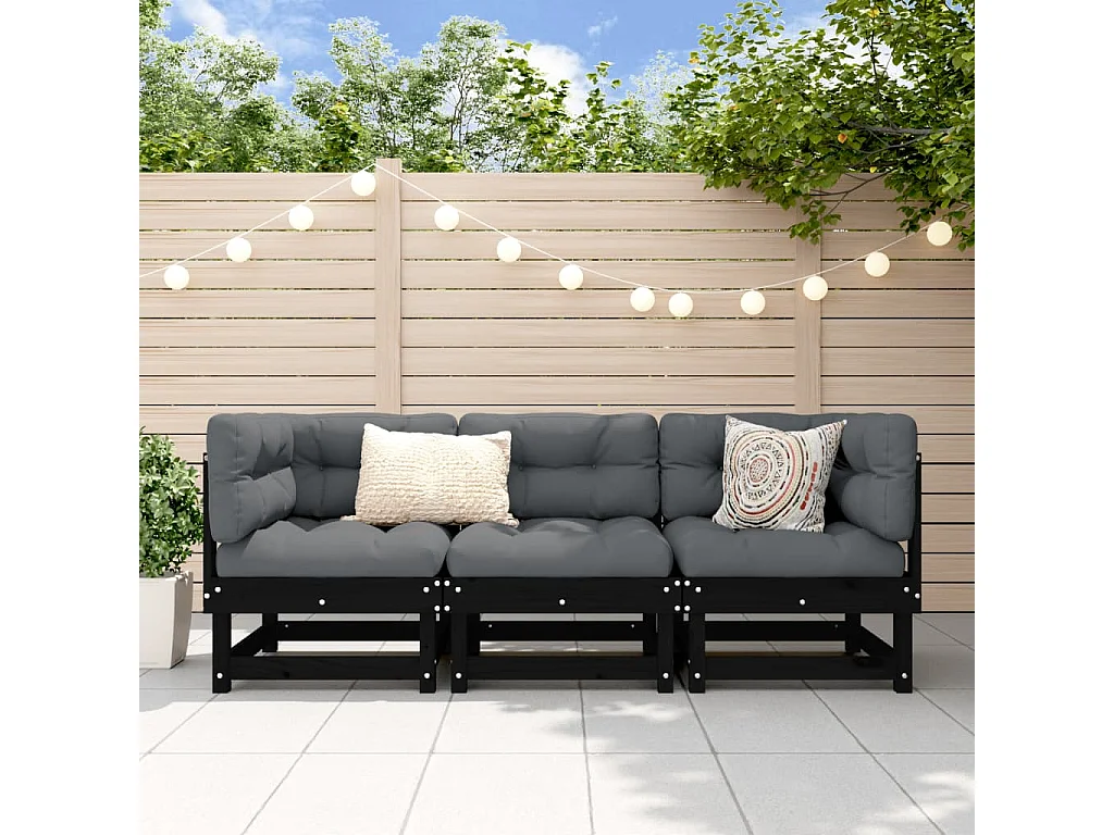3 pcs conjunto lounge de jardim madeira de pinho maciça preto
