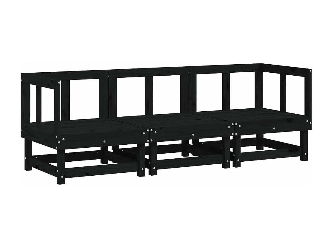 3 pcs conjunto lounge de jardim madeira de pinho maciça preto