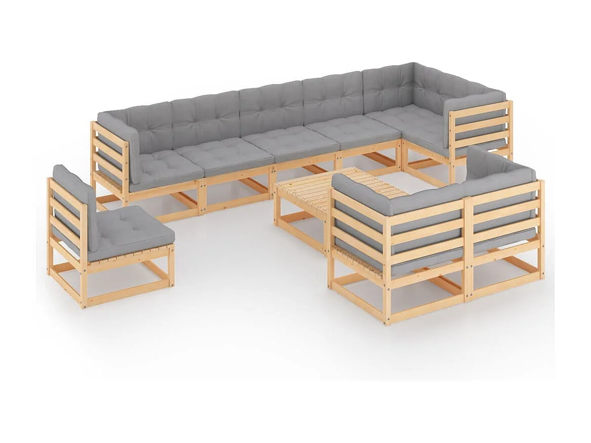 10-tlg. Garten-Lounge-Set mit Kissen Massivholz Kiefer