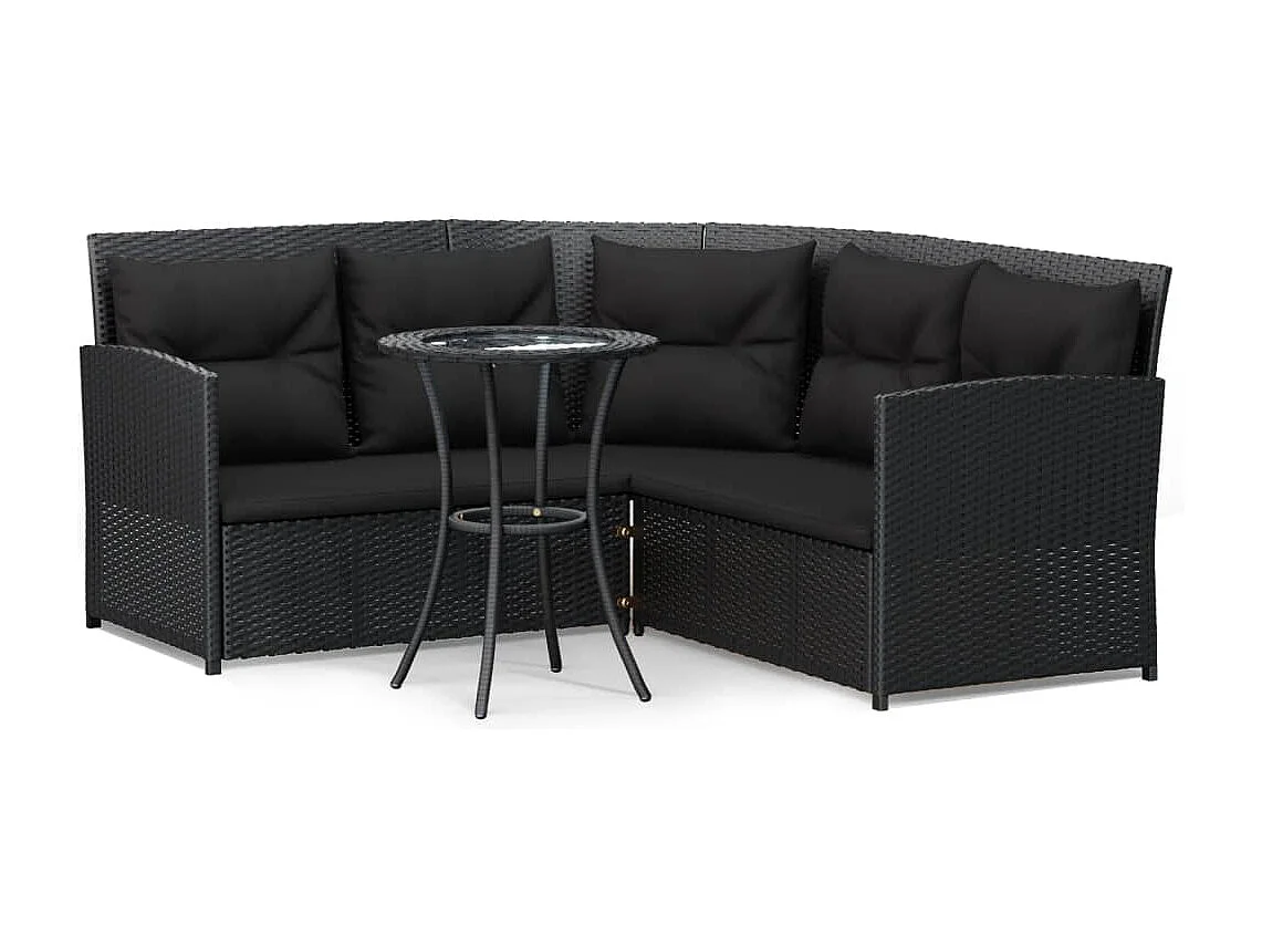 2-delige Loungeset met kussens L-vormig poly rattan zwart