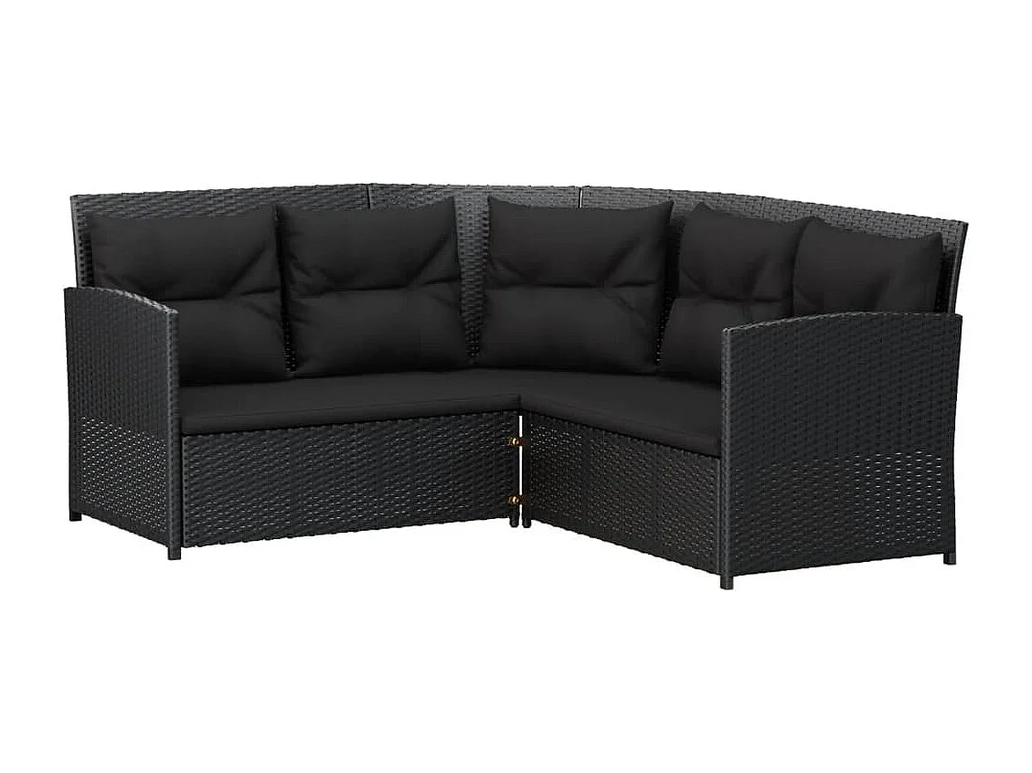2-delige Loungeset met kussens L-vormig poly rattan zwart