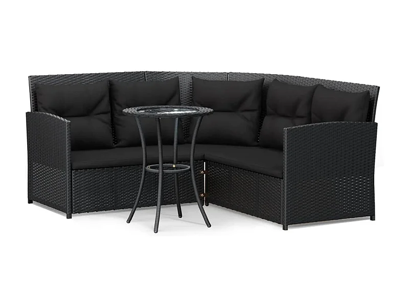 Ensemble de canapés en L 2pcs avec coussins Noir Résine tressée